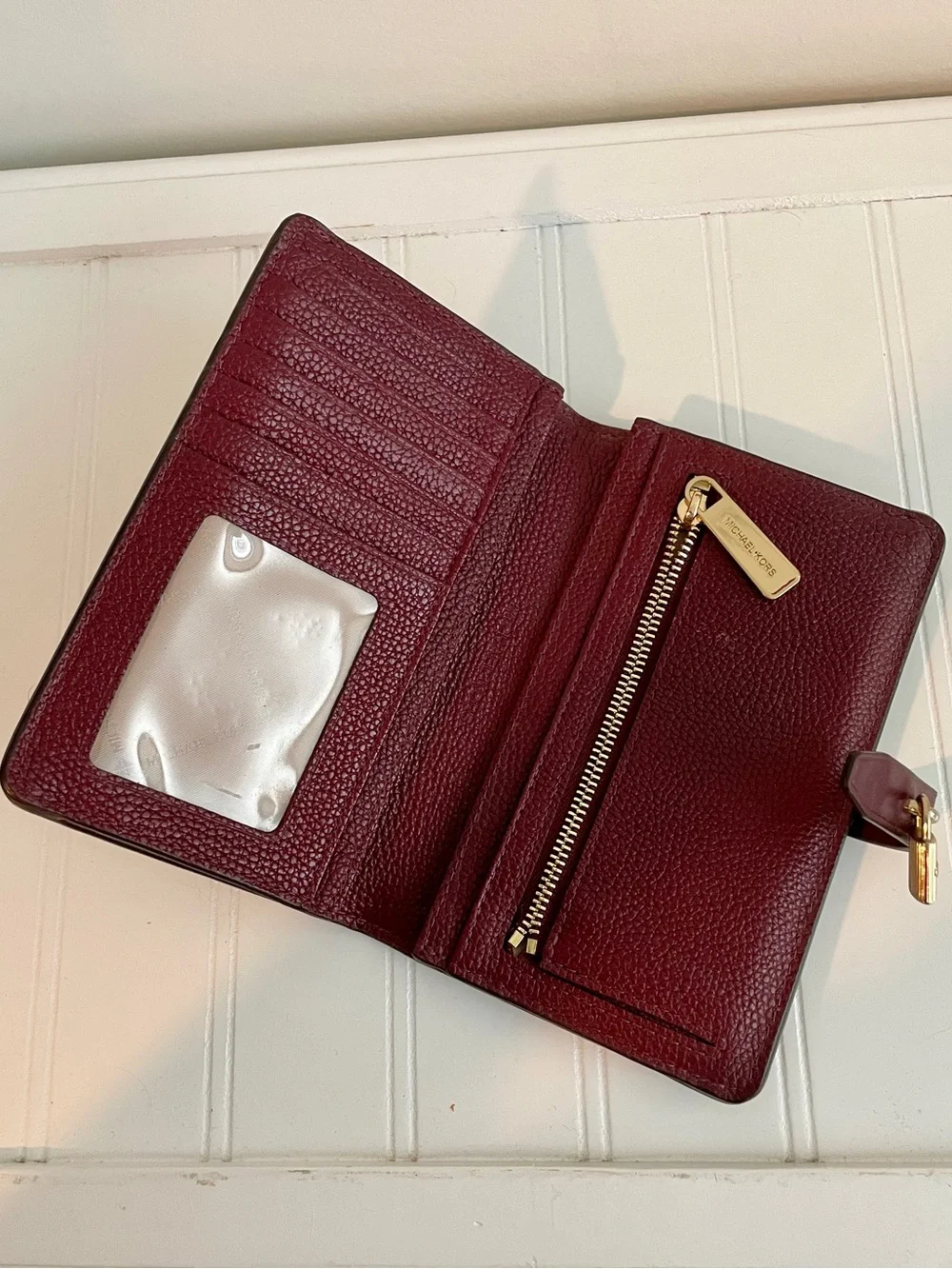 Michael Kors Burgundy Leather Wallet with Gold Padlock - Picture 2 of 6